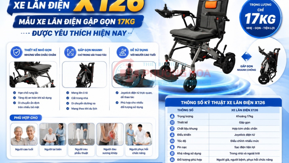Xe lăn điện gập gọn 17kg có gì nổi bật?